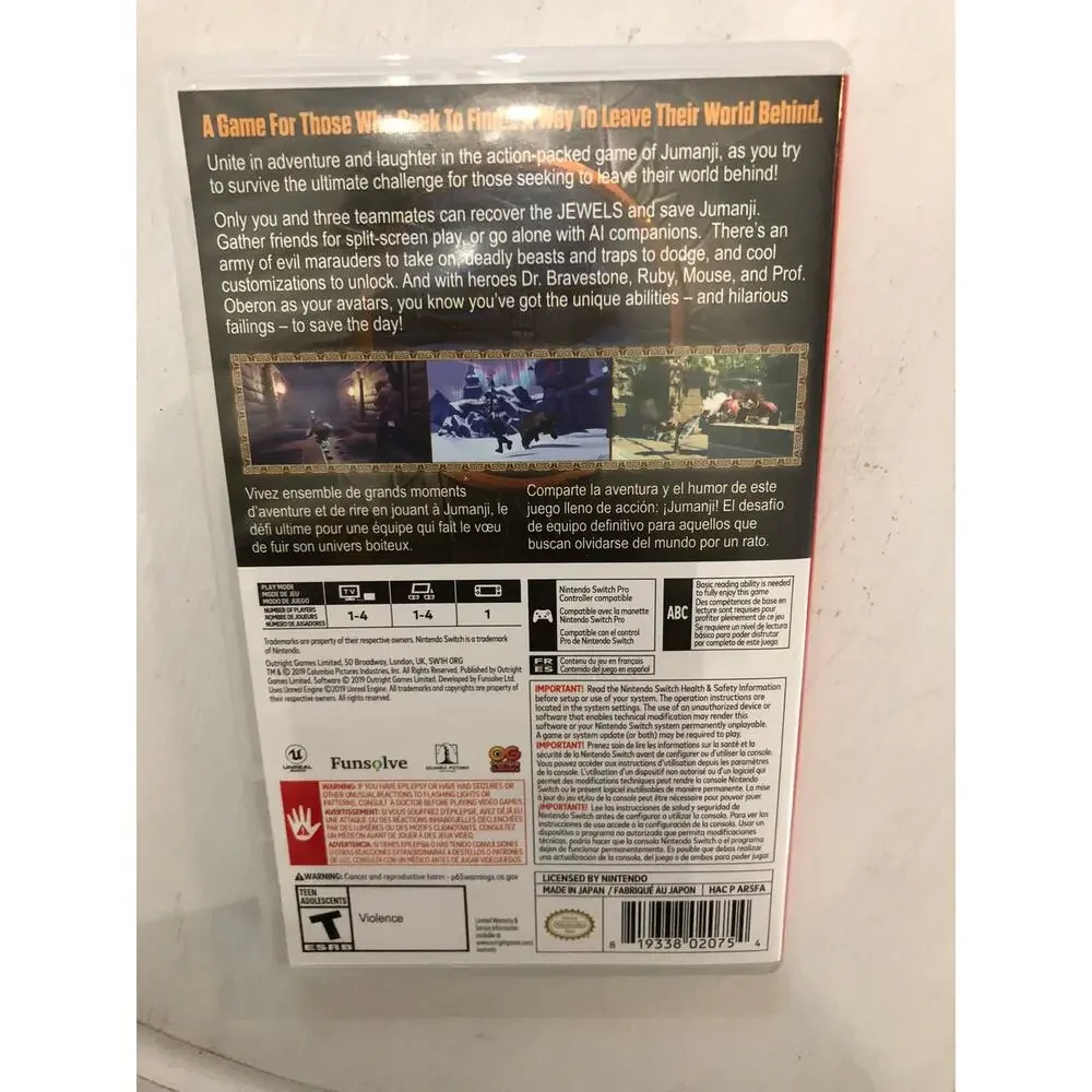 Jumanji: The Video Game Nintendo Switch Game and Case Tested and Works